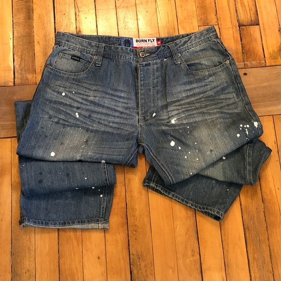 Born Fly, paint splatter blue Men's Jean size 36 - Picture 2 of 8